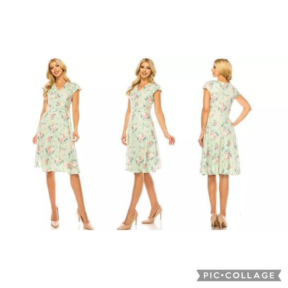 Chic Mint Floral Midi Dress - Picture 2 of 8